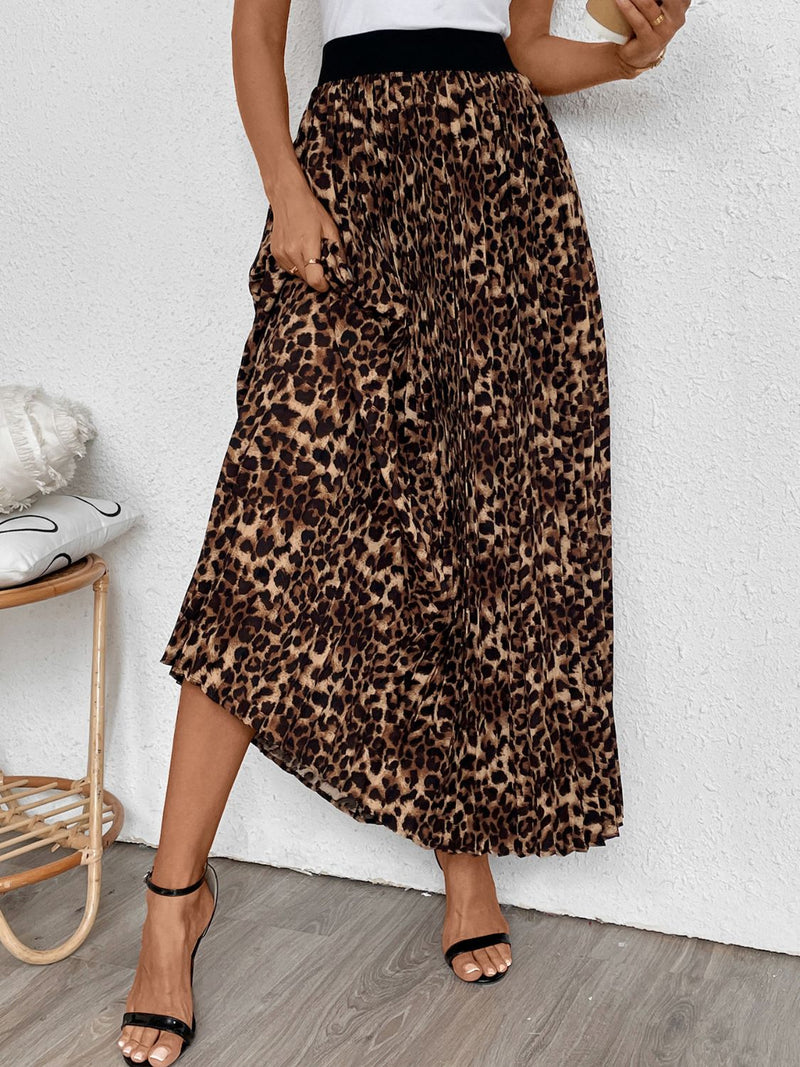 "OH. MY. GOD!" Perfee Pleated Leopard Maxi Skirt