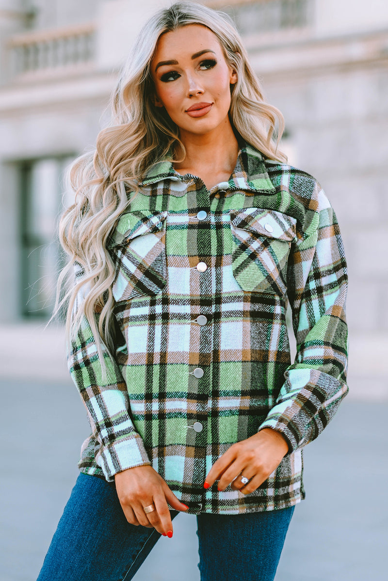 Patrizie Plaid Pocketed Button Down Shacket