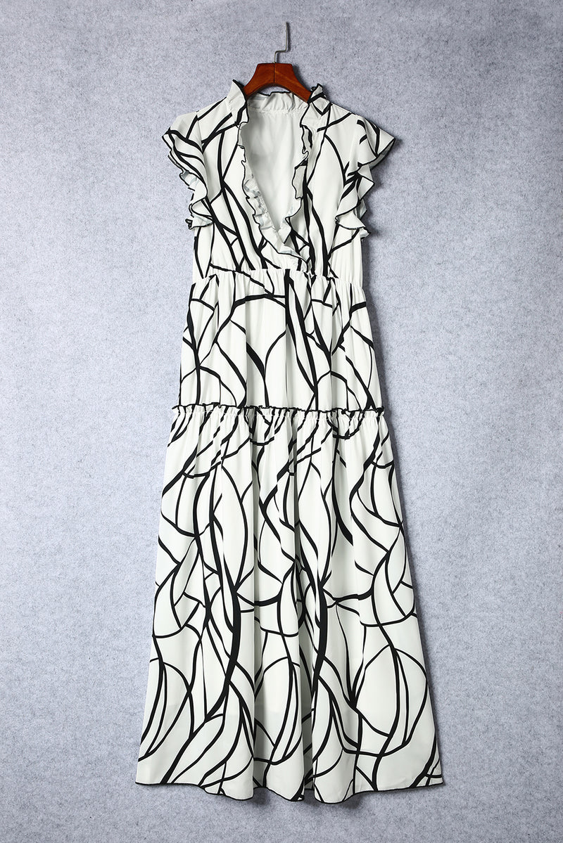 Cassie Ruffled Printed Surplice Cap Sleeve Dress