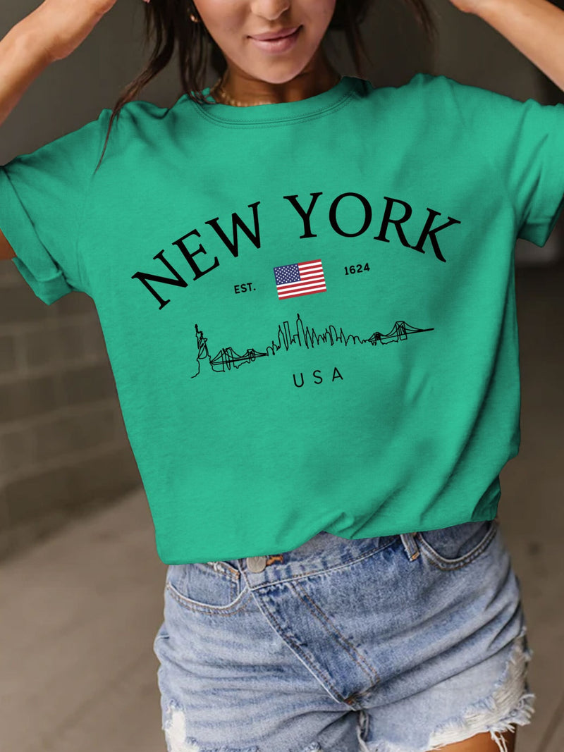 New York Full Size Letter Graphic Round Neck Short Sleeve T-Shirt