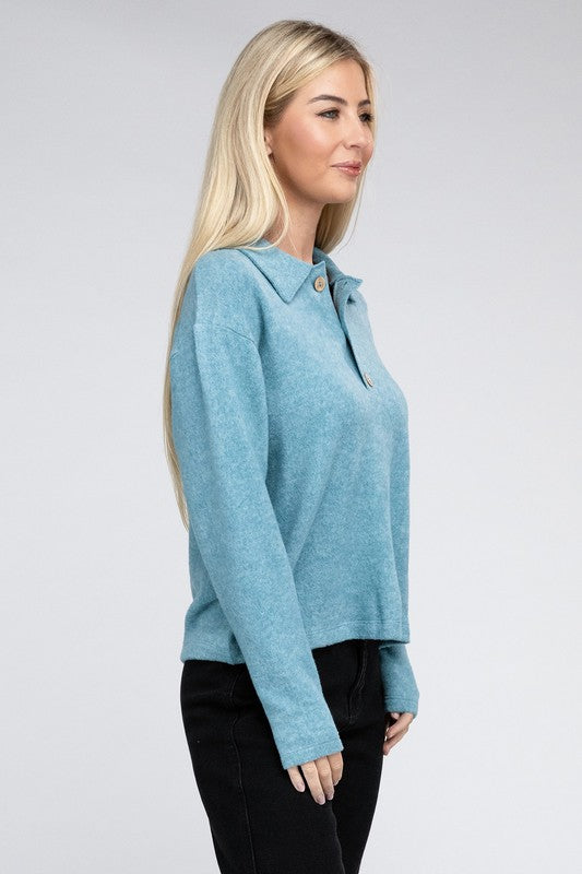 Taina Brushed Melange Hacci Collared Sweater