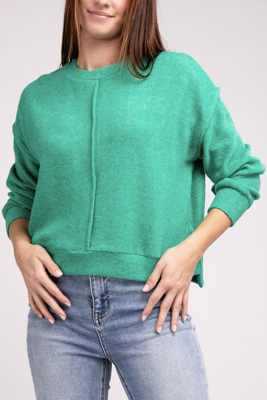 Gillian Brushed Melange Hacci Hi-Low Hem Sweater