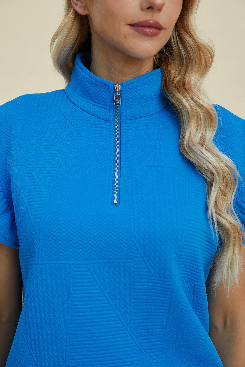 Caroline Full Size Texture Ruffle Short Sleeve Top and Wide Leg Pants Set