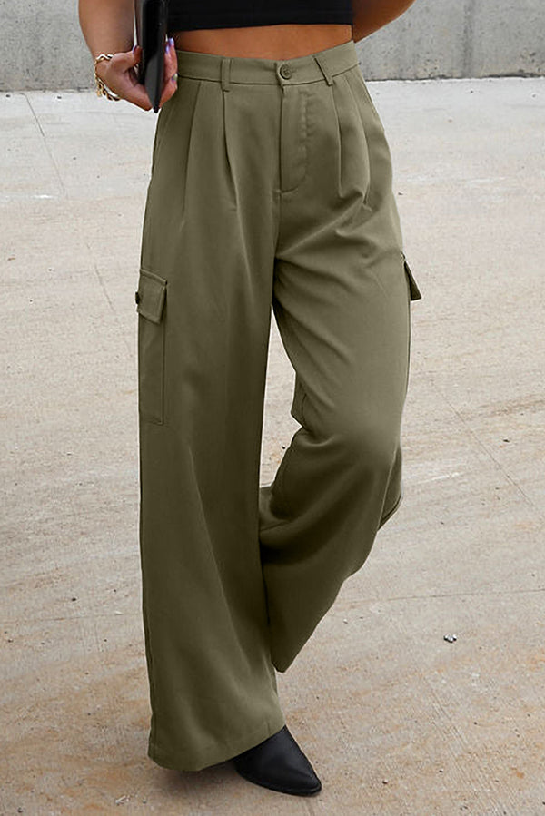 Abigail Ruched Wide Leg Pants with Pockets