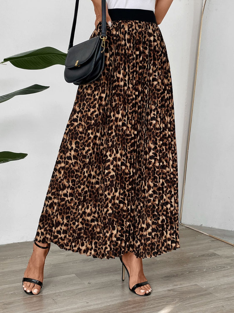 "OH. MY. GOD!" Perfee Pleated Leopard Maxi Skirt