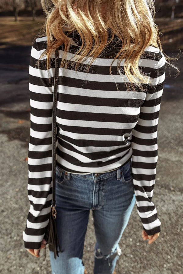 Shelbie Striped Turtleneck Long Sleeve Knit Top