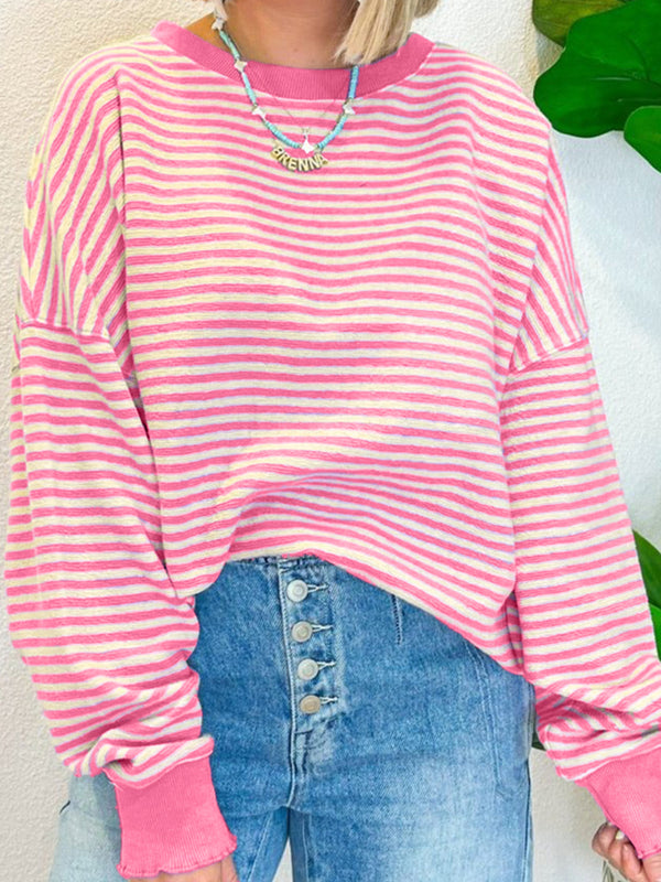Ronnie Striped Round Neck Long Sleeve Sweatshirt