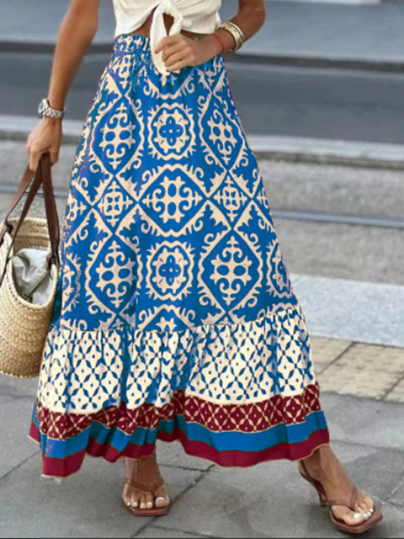 Thalia Geometric Elastic Waist Maxi Skirt