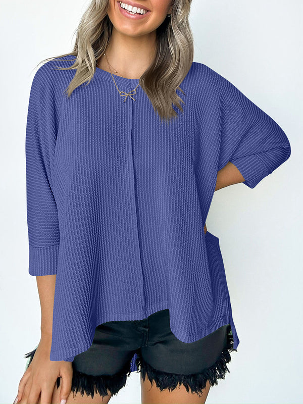 Hollie Textured Round Neck Three-Quarter Sleeve Blouse- Deal of the Day!