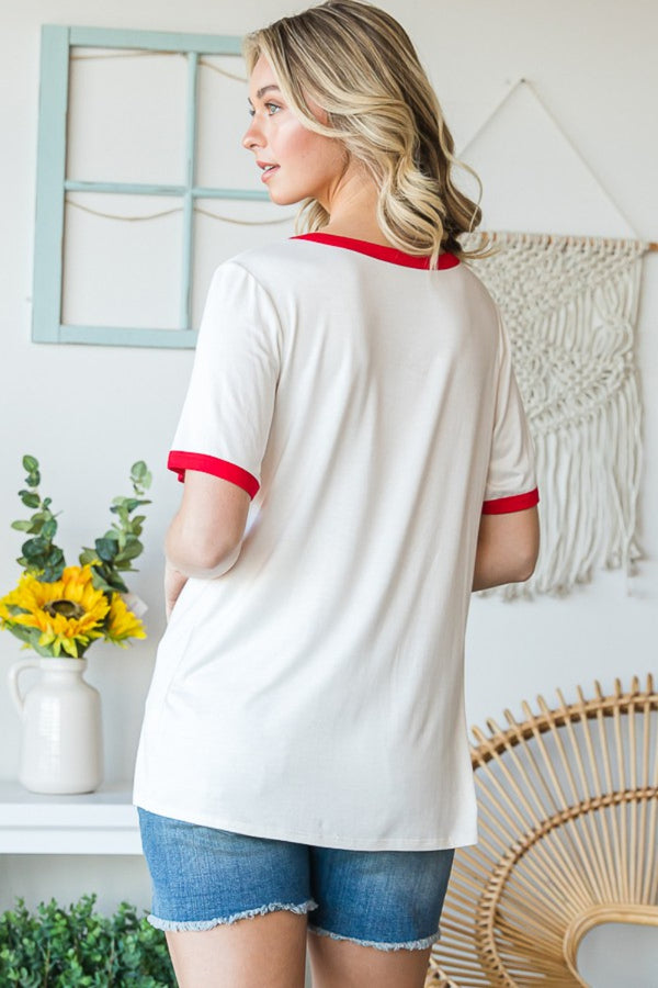 Adina Full Size USA Contrast Trim Short Sleeve T-Shirt