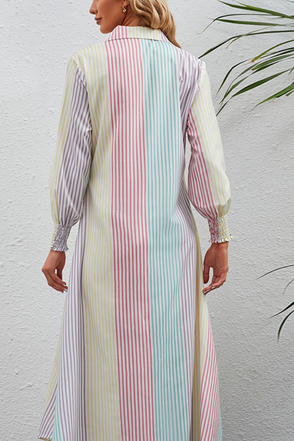 blue dress for baby girl Addy Rainbow Stripe Button-Up Maxi Shirt Dress – Royal + Reese