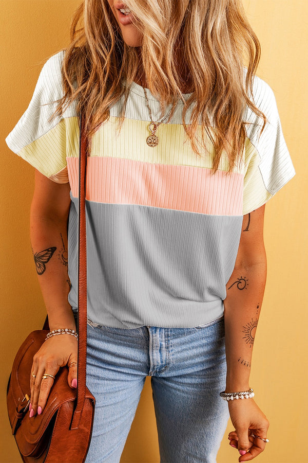 Callie Color Block Round Neck Short Sleeve T-Shirt