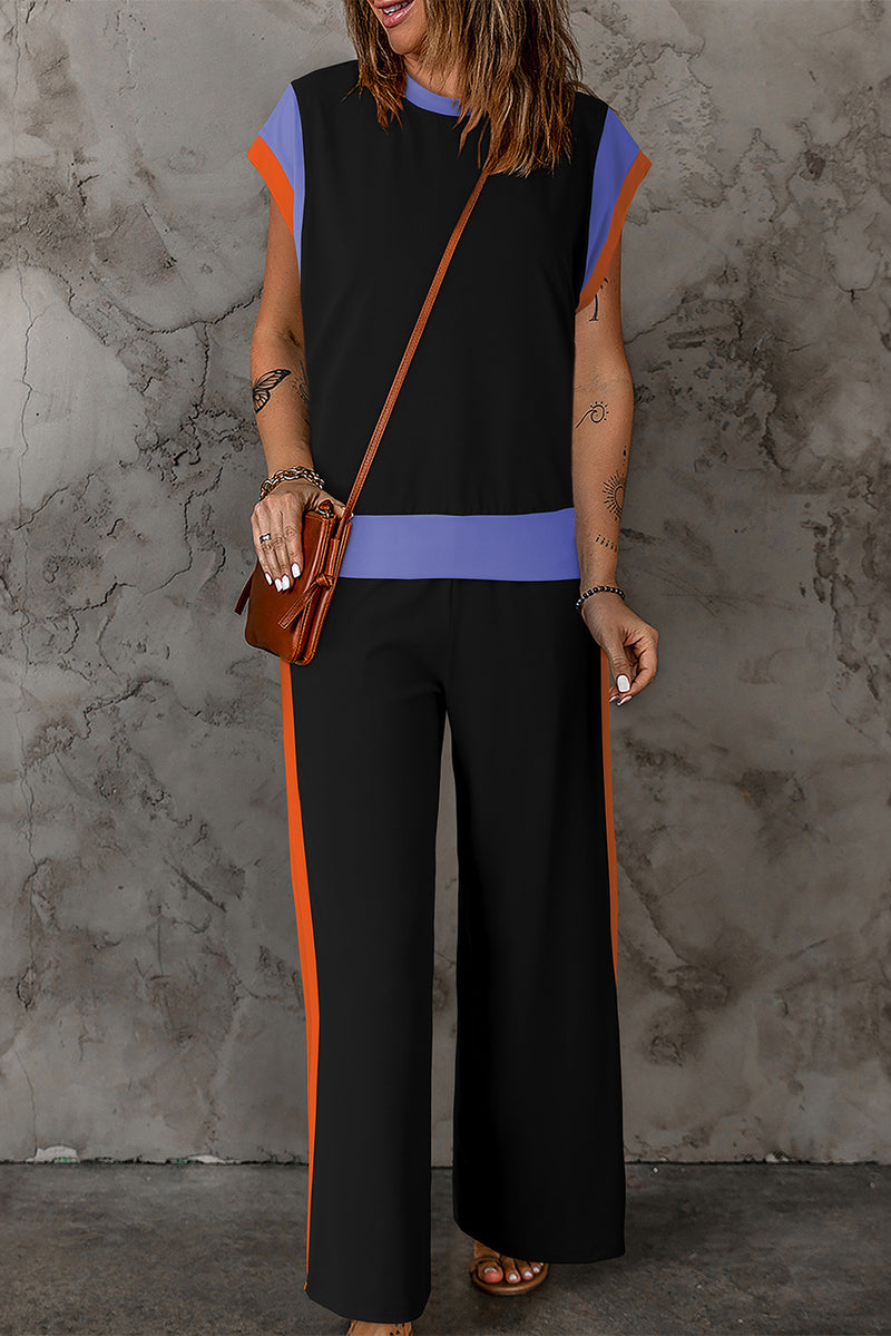 Aubree Contrast Round Neck Top and Pants Set