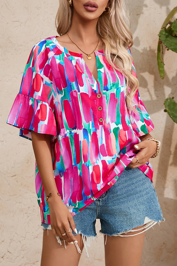 Opal Printed Notched Half Sleeve Blouse