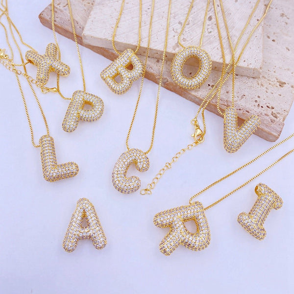 Gold-Plated Inlaid Zircon Letter Necklace-- V-Z