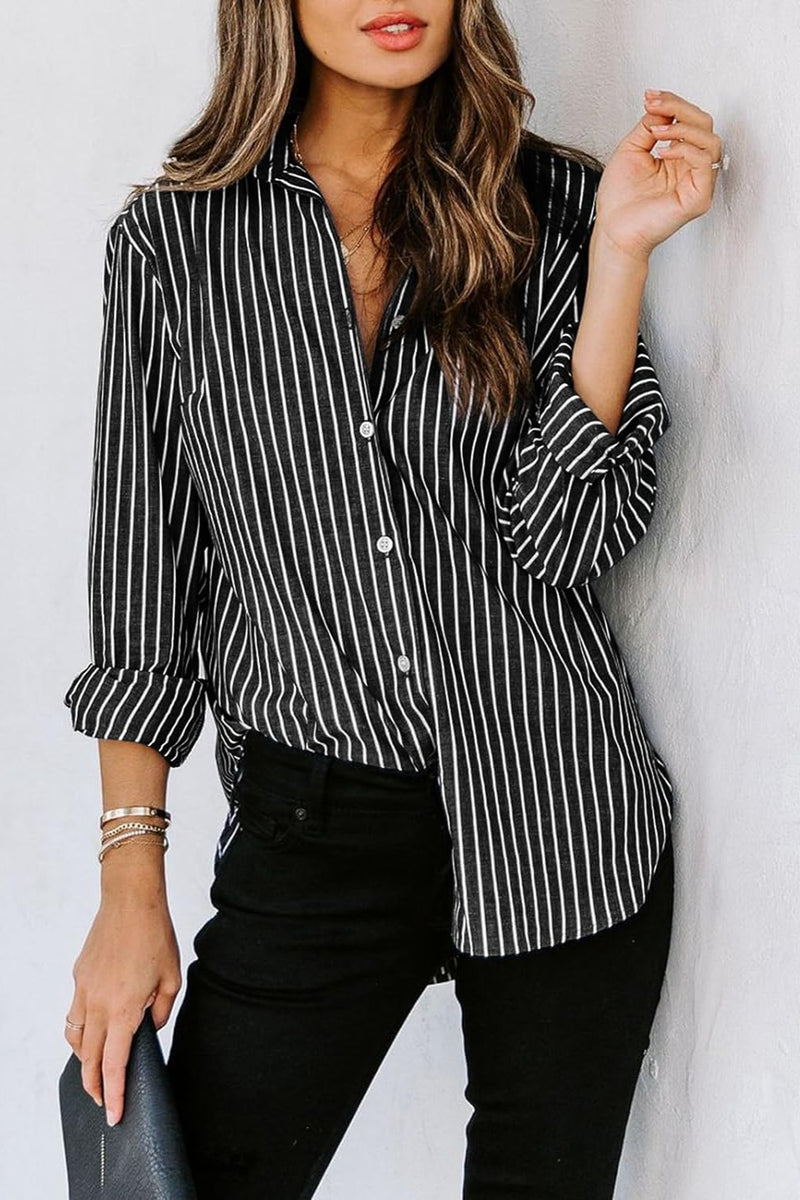 Giselle Striped Button Up Long Sleeve Shirt