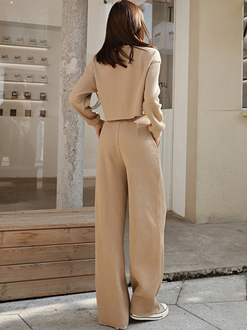 Sterling Waffle-Knit Round Neck Top and Pants Set