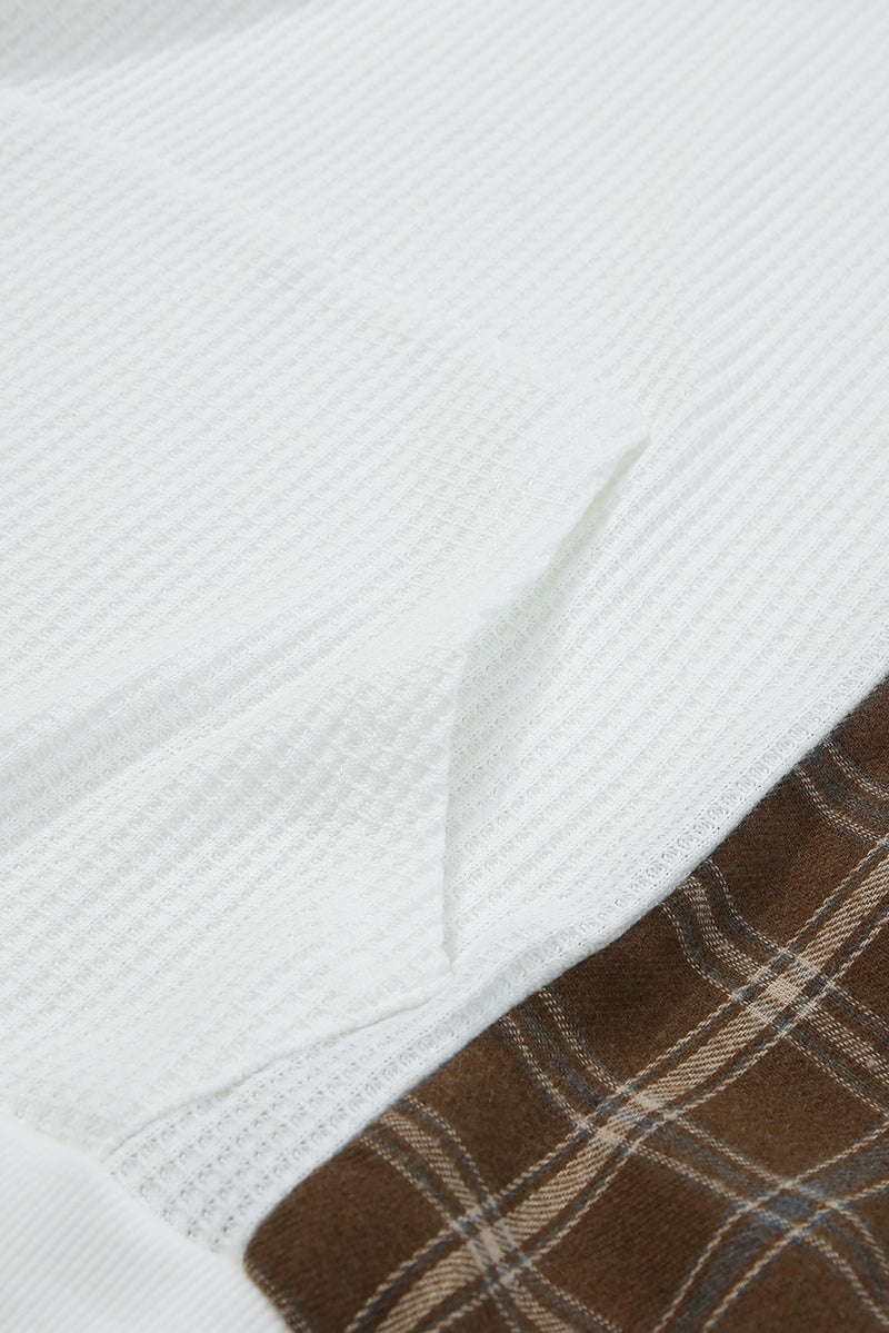 Gavin Waffle Knit Plaid Long Sleeve Kangaroo Pocket Hoodie