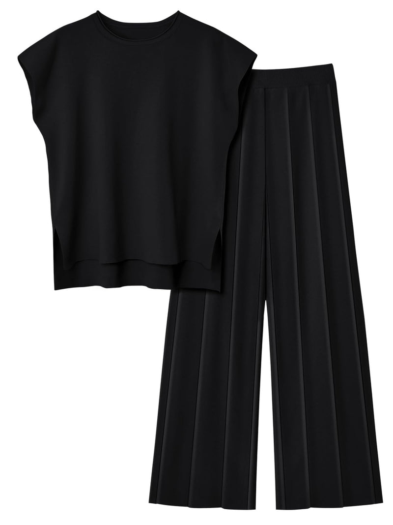 Lorena Round Neck Cap Sleeve Top and Pants Knit Set