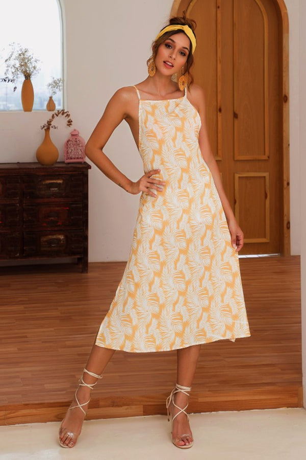 Addington Slit Crisscross Printed Sleeveless Cami Dress