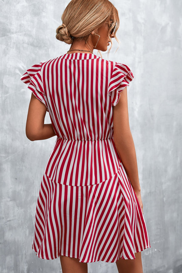Tristyn Ruffled Striped Cap Sleeve Mini Dress