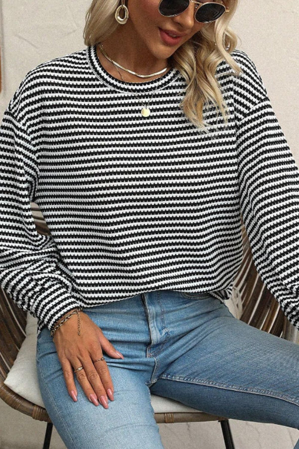 Jessie Jo Striped Round Neck Long Sleeve Top