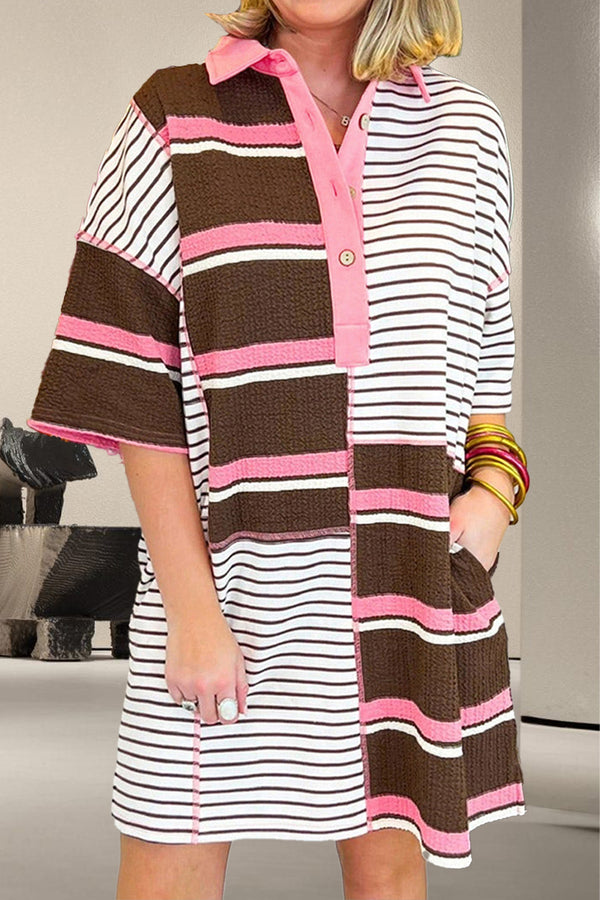Mika Striped Collared Neck Half Sleeve Dress