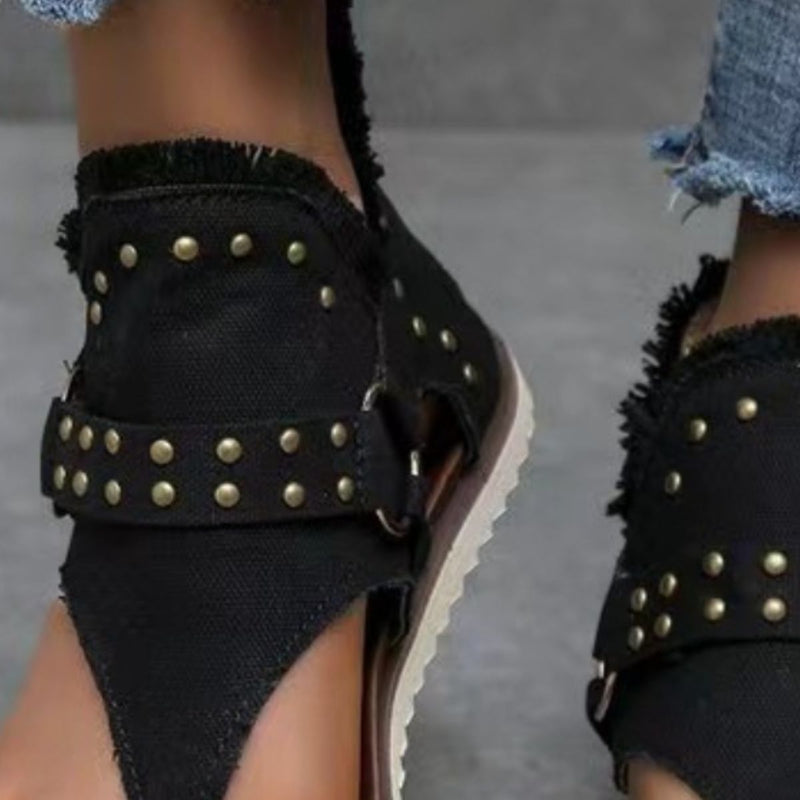 August Studded Raw Hem Flat Sandals