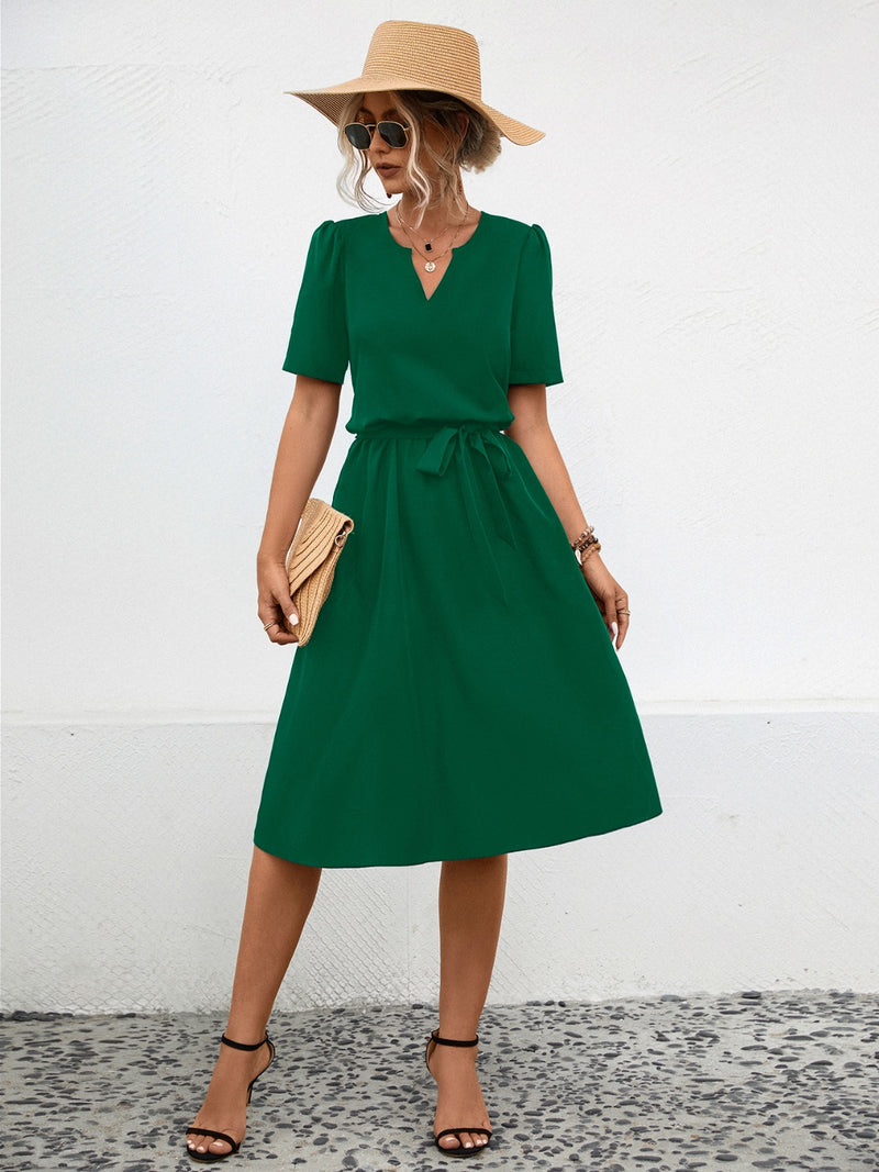 Jamie Tied Notched Short Sleeve Dress