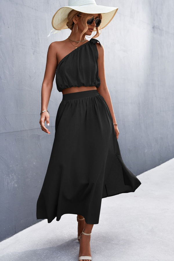 Claudia One-Shoulder Sleeveless Cropped Top and Skirt Set