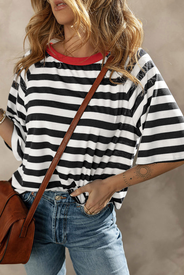 Ellis Striped Round Neck Raglan Sleeve T-Shirt