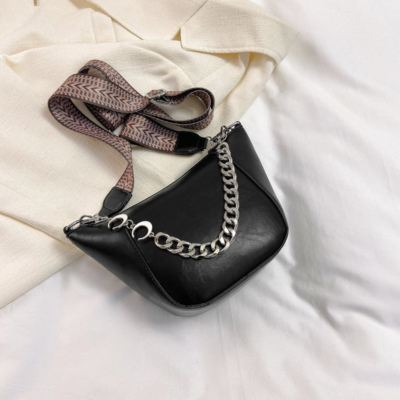Zayla Faux Leather Chain Trim Crossbody Bag