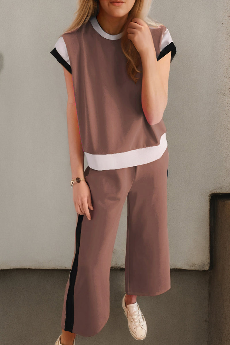 Aubree Contrast Round Neck Top and Pants Set