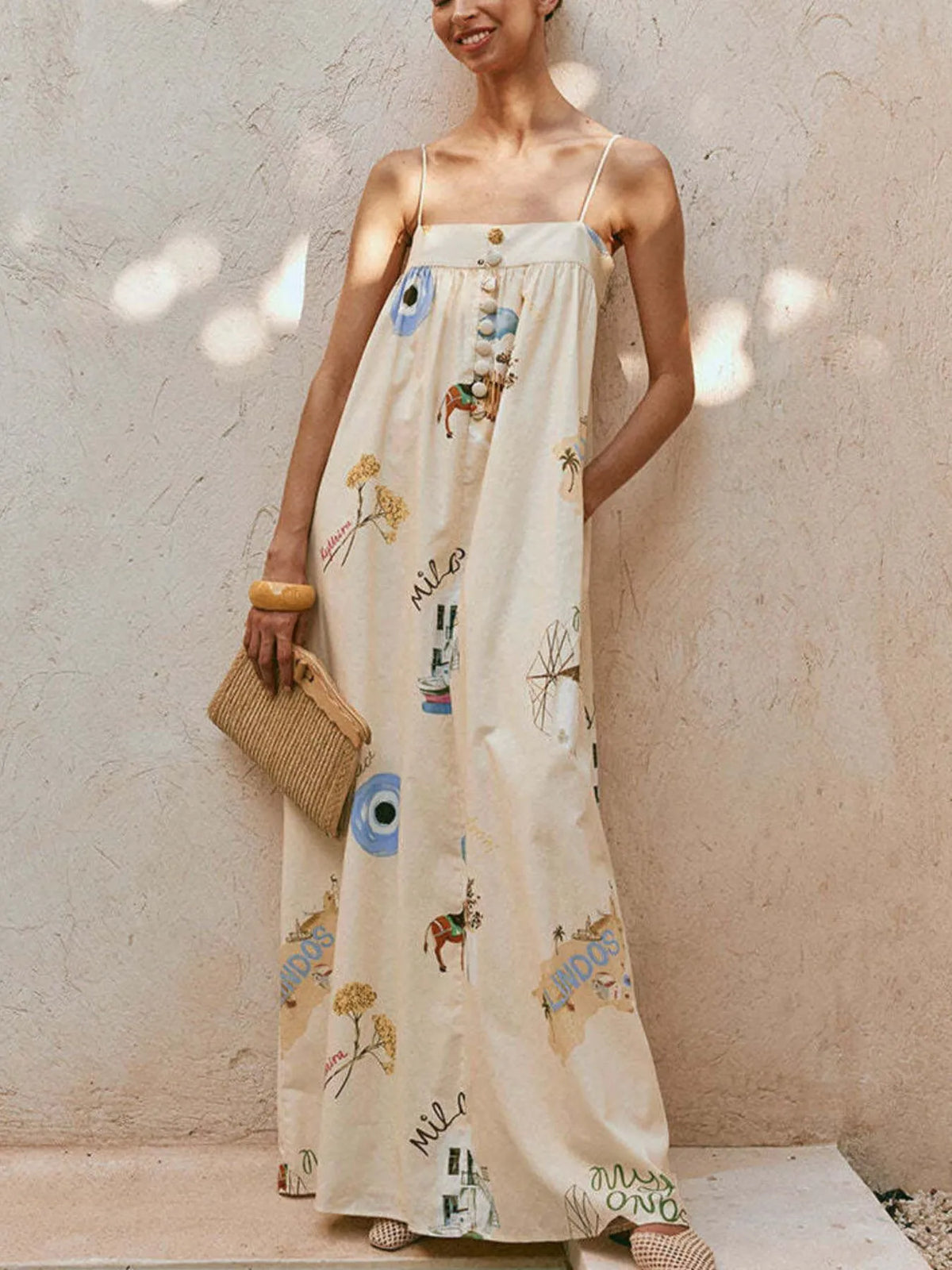 cami maxi dress with pockets Maaaax Medina Bohemian Print Cami Maxi Dress with Pockets