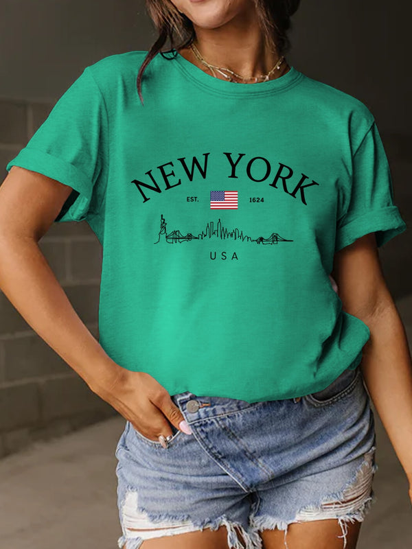 New York Full Size Letter Graphic Round Neck Short Sleeve T-Shirt