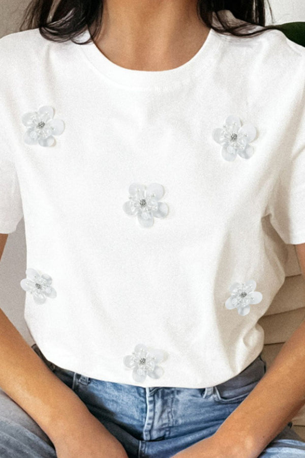 Lainey Flower Round Neck Short Sleeve T-Shirt