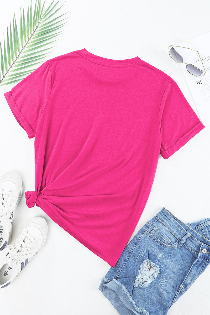 Cami Flower Round Neck Short Sleeve T-Shirt