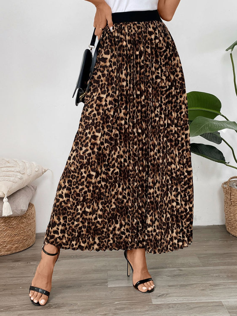 "OH. MY. GOD!" Perfee Pleated Leopard Maxi Skirt