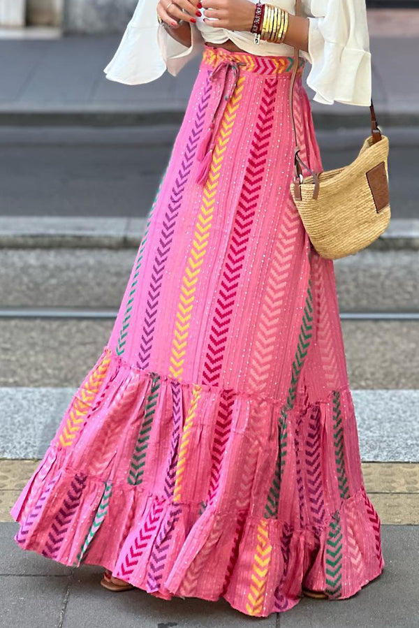 Belladonna Drawstring Geometric High Waist Skirt
