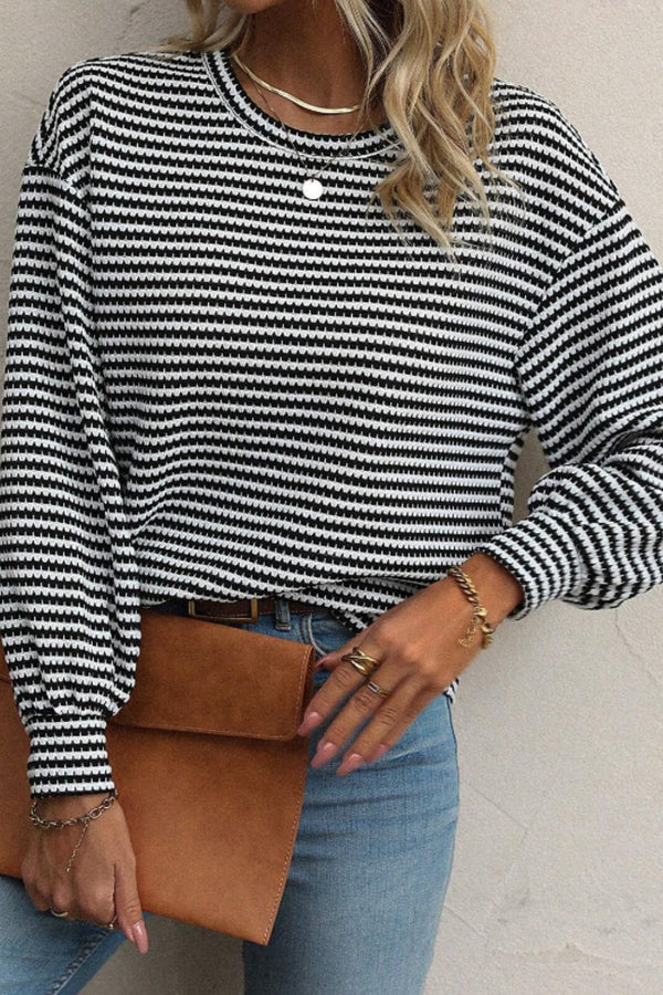 Jessie Jo Striped Round Neck Long Sleeve Top