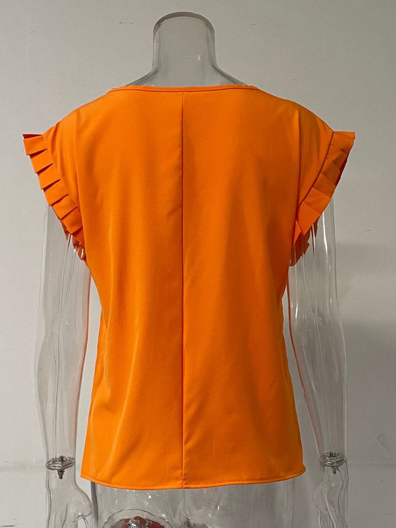 Sabeen Ruffled Round Neck Cap Sleeve Blouse - Deal of the Day!