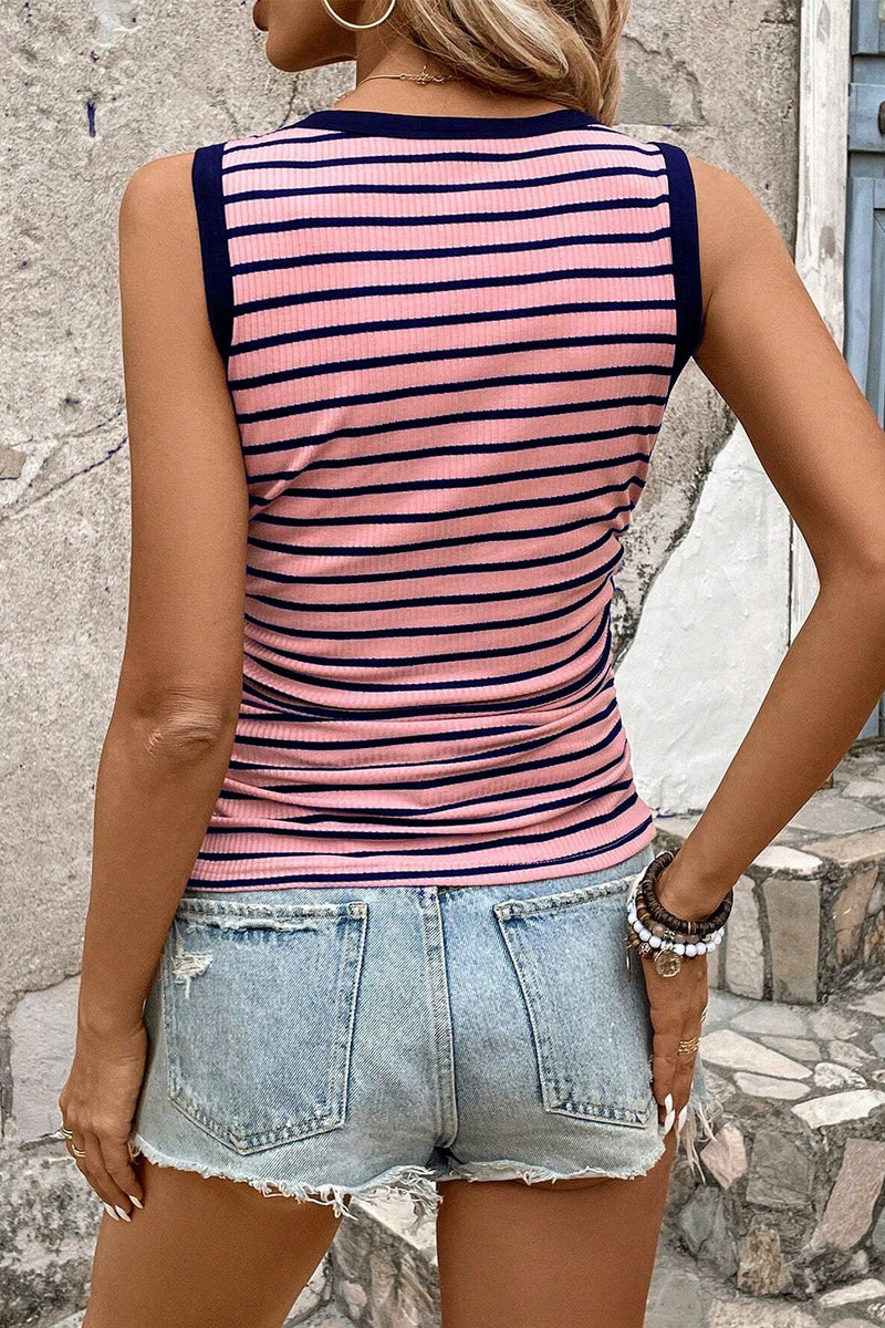 Cary Striped Contrast Round Neck Tank