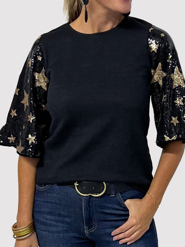 Starla Sequin Round Neck Half Sleeve Blouse