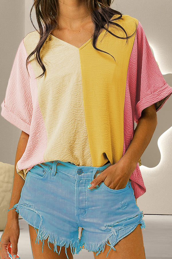 Whitney Color Block V-Neck Half Sleeve T-Shirt