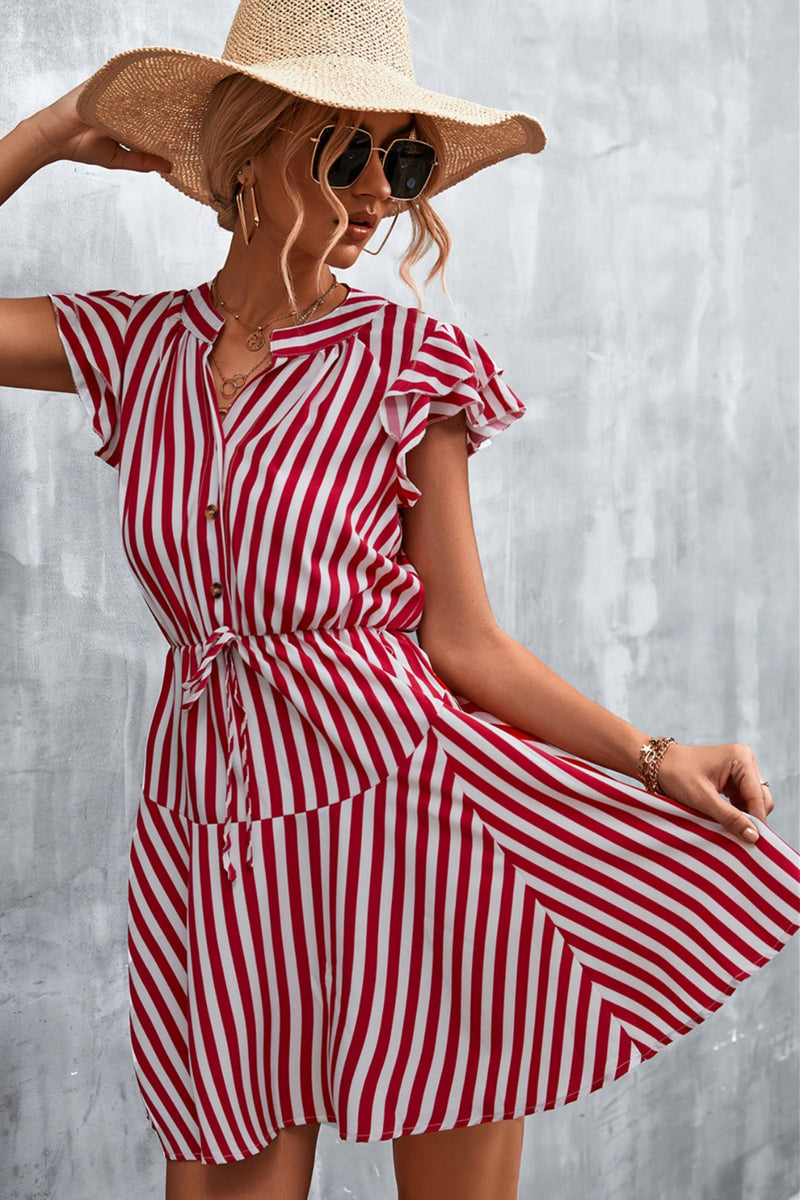 Tristyn Ruffled Striped Cap Sleeve Mini Dress
