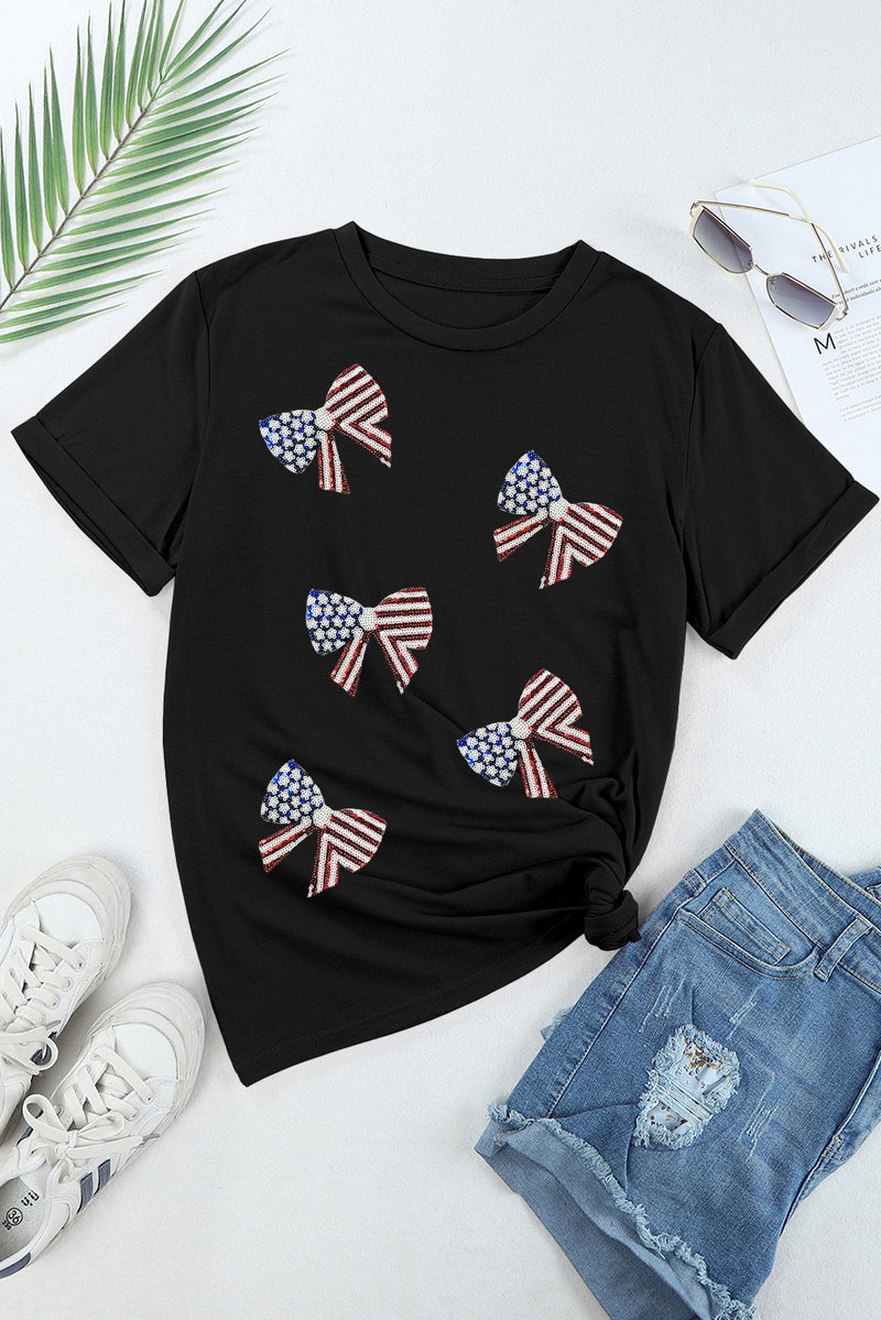Jojo US Flag Round Neck Short Sleeve T-Shirt