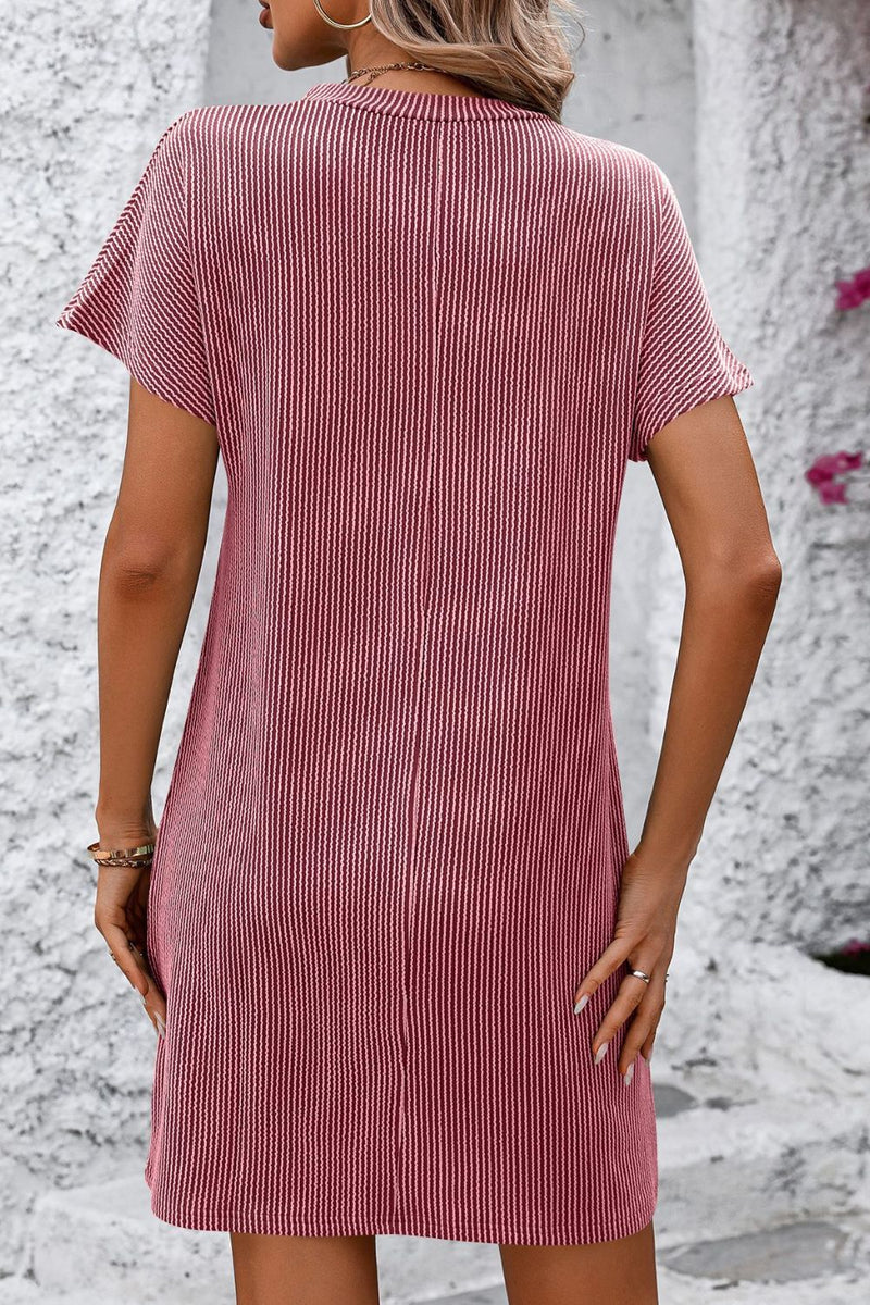 Zander Ribbed Striped Short Sleeve Mini Tee Dress