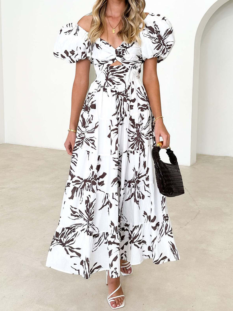 Mabel Twisted Printed Puff Sleeve Dress