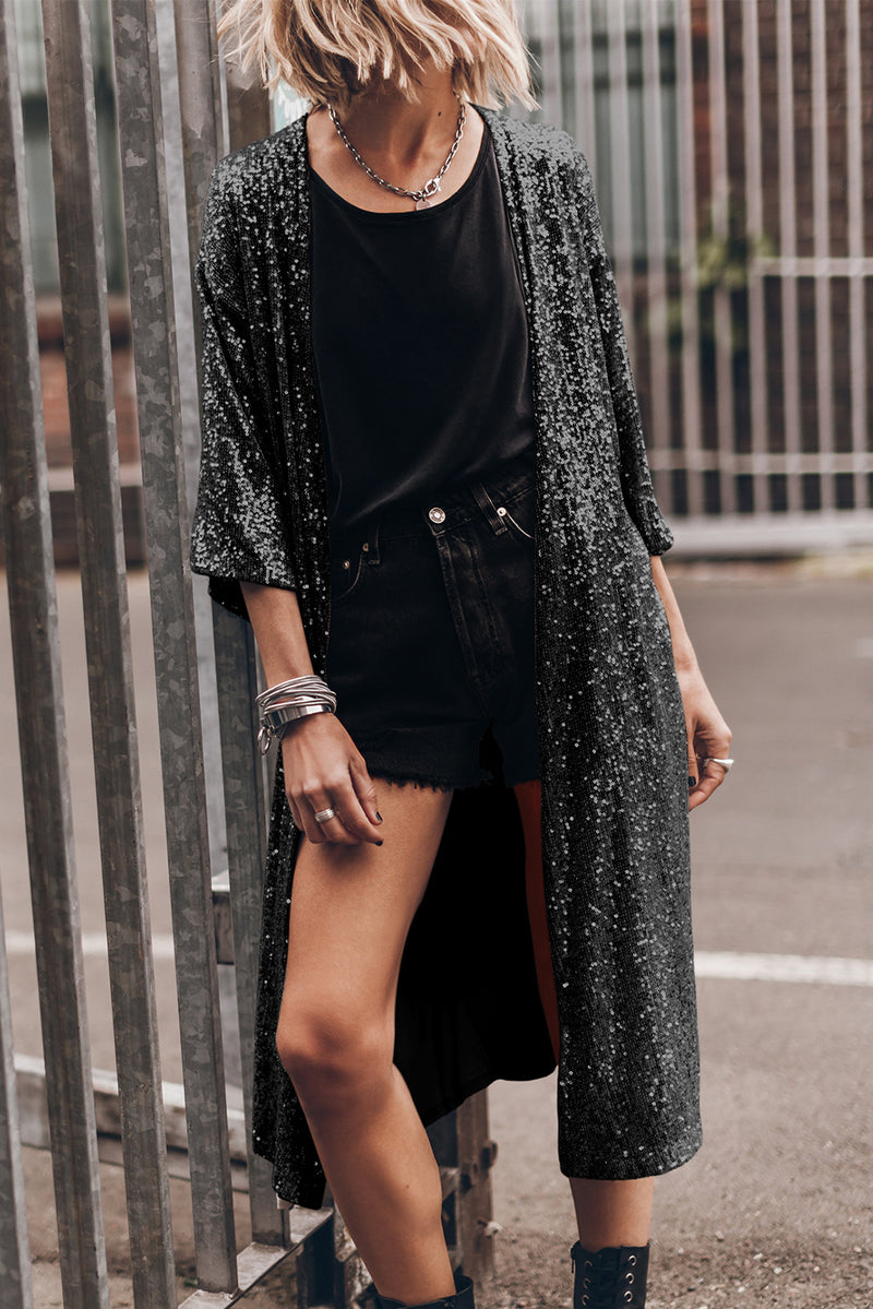 Taylor Sequin Open Front Duster Cardigan
