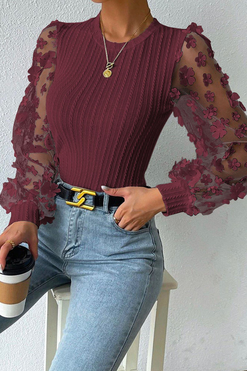 Winifred Textured Applique Long Sleeve Blouse